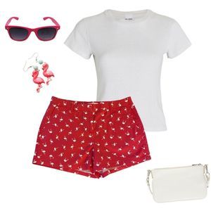 Elle Pink Flamingo Print Chino Shorts